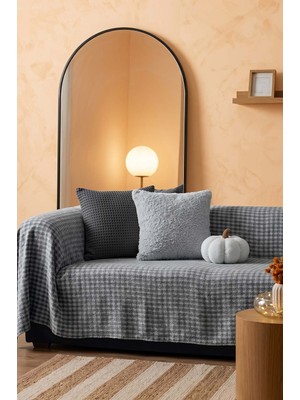 Antrasit Pötikare Desenli Polarlı Yumuşak Dokulu Koltuk Örtüsü 170X210 cm