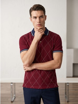 Giyim Dünyası Erkek Baklava Desenli Polo Yaka Tshirt Bordo
