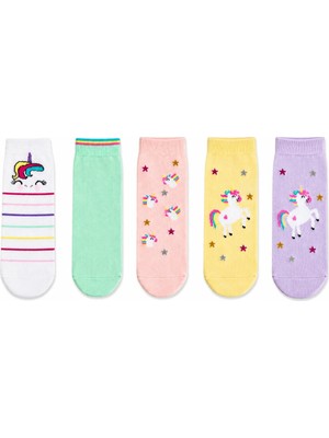 Solde Kız Çocuk 5 Çift Unicorn Desenli Renkli Soket Çorap Seti 🧦🦄🌈