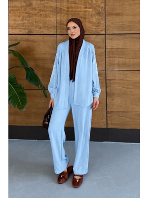 Miss Allos Kadın Nakış ve Inci Işlemeli Keten Kimono Takım