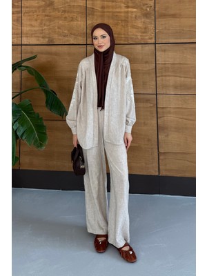 Miss Allos Kadın Nakış ve Inci Işlemeli Keten Kimono Takım