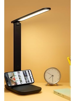 Die Grup Şarjlı Masa Lambası 3 Renk Dokunmatik Telefon Standlı Kademeli Çalışma Okuma Işığı Lambası 9W (Siyah)          [enerji Sınıfı A]