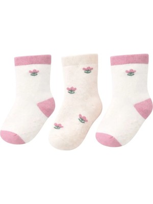 Solde Socks 3’lü Set Çocuk Pamuklu Günlük Çorap – Çiçek Desenli, Kaymaz Tabanlı, Kaliteli