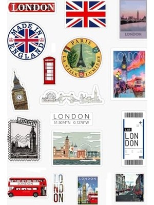 Die Grup Londra - Ingiltere Baskılı 17'li Telefon ve Bilgisayar Yüzeylerine Uygun Özel Tasarım Sticker Seti
