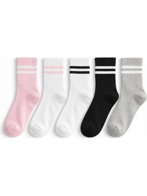 Solde Socks 5'li Kız Çocuk Pamuklu Günlük Çorap Seti – Modern Çizgili Desen, 5’li Renk Kombini, Konforlu ve Kaliteli