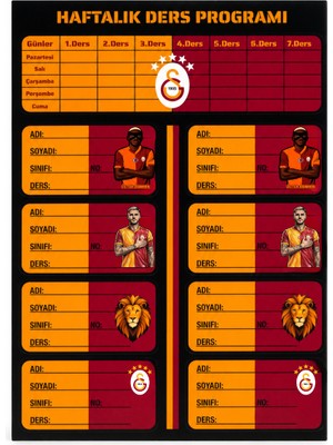 Galatasaray Lisanslı Haftalık Ders Programı ve Okul Etiketi Seti - 12'li Taraftar Okul Seti