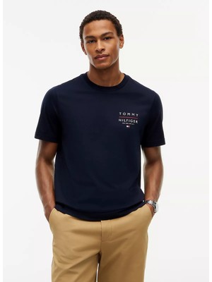 Tommy Hilfiger Erkek Kısa Kol Regular Fit Bisiklet Yaka Pamuklu Kumaş Lacivert T-Shirt MW0MW44361-DW5