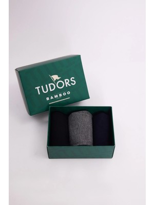 Tudors Özel Kutulu 3'lü Siyah-Lacivert-Gri Bambu Çorap