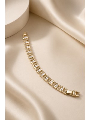 Balenbi Jewelry Kadın Baget Taşlı Geometrik Kararmaz Çelik Bileklik 1137 Gold Renk