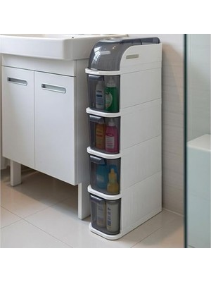 Die Grup Pro Slim Tekerlekli Organizer Dolap, 4 Çekmeceli Dar Alan Depolama Ünitesi, Banyo, Mutfak ve Çamaşır Odası Için Çok Amaçlı Aralık Dolabı, 95X20X38,5 cm