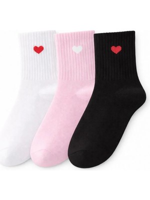 Solde Socks 3’lü Set Kız Çocuk-Kadın Pamuklu Günlük Çorap – Kalpli Desen, Renkli Kombin, Kalite
