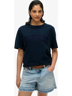 Superdry Lacivert Kadın Standart Işlemeli T-Shirt W1011702A