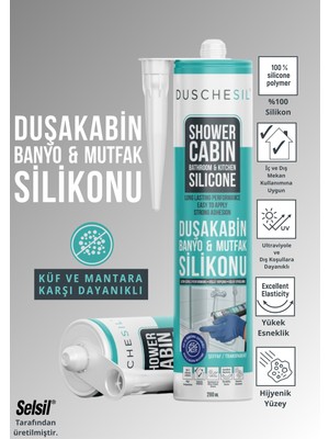MONAQUA Duşakabin Silikonu Suya, Neme ve Küfe Dayanıklı Şeffaf Sızdırmazlık Silikonu | Banyo, Cam, Seramik
