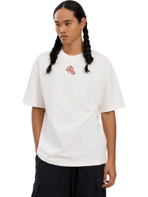 Aleg Ekru Erkek Oversize T-Shirt ALG25022-01 11-0604 T-Shirt Zarlı