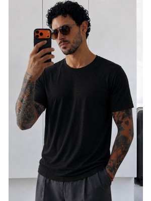 Tarz Cool Erkek Flamlı Pamuklu Bisiklet Yaka Basic Slim Fit Tişört Yazlık Günlük Şık Tişört