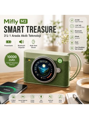 Mifly Smart Treasure M3 10000 Mah 22.5W Hızlı Şarjlı Powerbank Bluetooth Hoparlör 1.53’’ Dokunmatik Akıllı Ekranlı Taşınabilir Şarj Cihazı