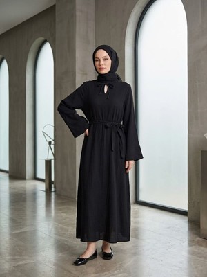 Miostil Yarasa Elbise-Siyah