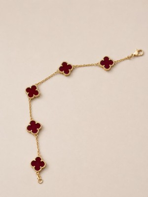 Rome Oro Wine Red Yonca Altın Bileklik