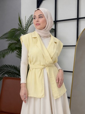 Miostil Yaka Bağlamalı Yelek-Sarı