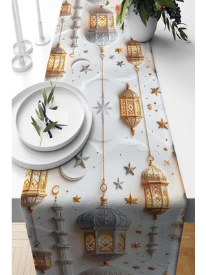 Empressco Ramazan Inci Desenli Süet Dokuma Runner 140X40 cm Şık ve Zarif Tasarım