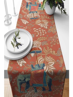 Empressco Kiremit Hint Fili Desenli Süet Dokuma Runner 140X40 Cm, Şık ve Dayanıklı