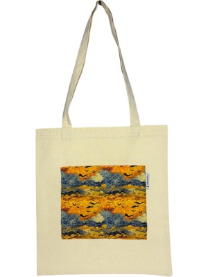 Atölye Smyrna Cepli Bez Çanta, Plaj Çantası, Yüzde Yüz Pamuk Kalın Ribs Kumaş ( Van Gogh Kolaj  )