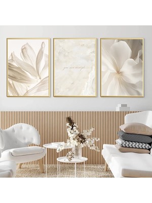 Empressco Üçlü Gold Metal Çerçeveli Soft Fenomen Moda Cam Tablo Seti