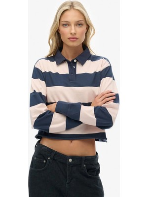 Superdry Lacivert Kadın Standart Fit Çizgili T-Shirt W6012175A