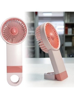 Die Grup Şarjlı Mini El Fanı Standlı Çantaya Kemere Asılabilir, 3 Modlu Güçlü Serinletici Vantilatör Pervane (Pembe)