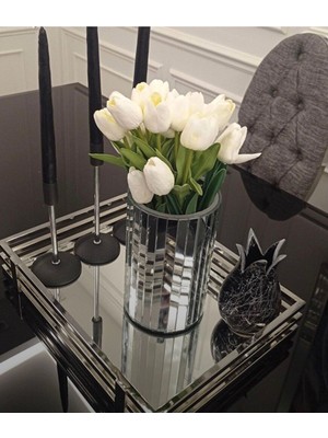 Empressco Şık 20CM Yuvarlak Aynalı Gümüş Dekoratif Vazo