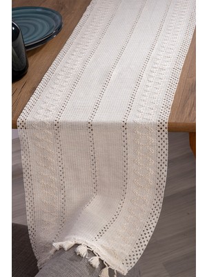 Empressco Şık Pamuk Dantel Krem Masa Örtüsü 35X145 Cm, Zarif ve Şık Tasarım