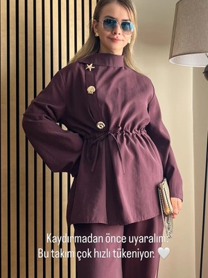 Cardella Vega  Premium Tnsl Kumaş Gold Aksesuar Detaylı Şık Ikili Takım - Tesettür uyumlu pantolonlu Takım