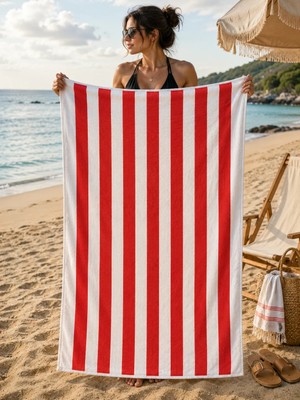 Dolce Mariee Plaj Havlusu 160 x 80 cm (±5 Cm) Çizgili Kırmızı Deniz, Banyo, Sauna, Spor ve Seyahat Havlusu