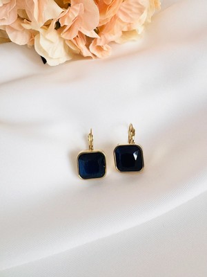 Devi Fashion Çelik Kare Lacivert Zirkon Taşlı Küpe 2 cm