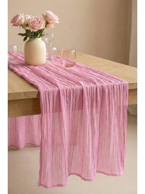 Empressco Pembe %100 Pamuk Tül Runner, Bohem Düğün ve Nişan Masa Örtüsü 90X200 cm