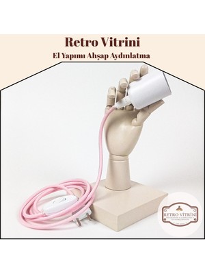 Retro Vitrini Dekoratif E-27 Duylu Ahşap Masa-Gece Lambası El Model Bej Renk