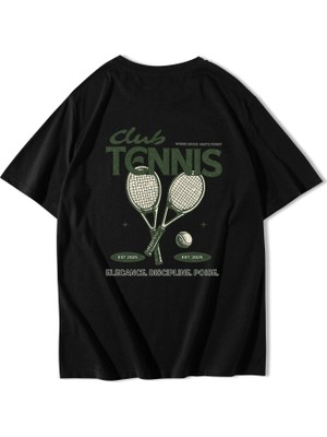 Brz Collection Unisex Oversize Tennis Club T-Shirt Siyah