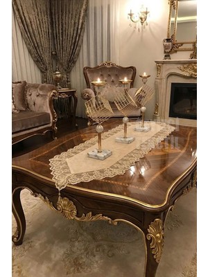 Empressco Kadife Dantel Detaylı Kapuçino Runner 140X40CM, Şık ve Zarif Tasarım