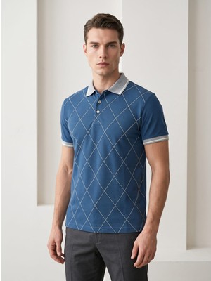 Giyim Dünyası Erkek Baklava Desenli Polo Yaka Tshirt Petrol