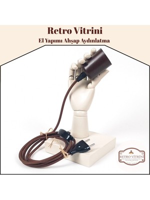 Retro Vitrini Dekoratif E-27 Duylu Ahşap Masa-Gece Lambası El Model Bej Renk