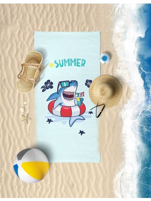 Vevien Home Shark Dijital Baskılı 70 x 140 cm Çocuk Plaj Havlusu