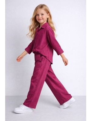 Moda Rüyası Müslin Kız Çocuk Mürdüm Gömlekli Takım