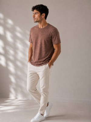 Bidesing Erkek Kahverengi Desenli Günlük Casual Basic Tişört