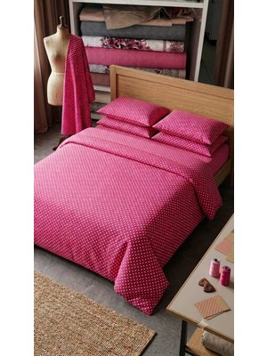 Erca Home Tekstil Ürünleri Çift Kişilik Ranforce Pamuklu Kumaş Nevresim Takımı 200 X220 Pembe