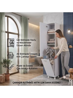 Nesse Shop Nesse Kirli Çamaşır Sepetli Çok Amaçlı Banyo Dolabı 99X39X32