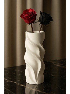 Empressco Beyaz Mini Spiral Modern Dekoratif Vazo, 3D Kabartmalı Tasarım