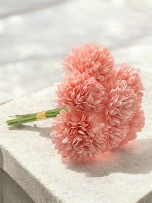 Empressco Yapay Çiçek Top Krizantem 7’li Kartopu Demeti 30 cm Toz Pembe