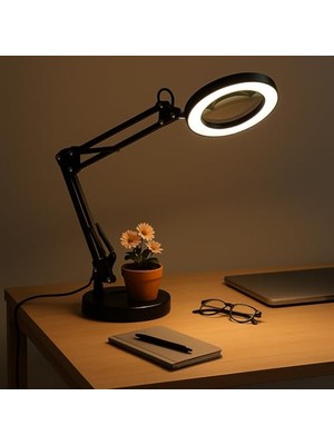 Die Grup Büyüteçli Masa Lambası USB Güç Bağlantılı 10X Büyütmeli LED Işıklı Masaüstü Lamba 360 Derece Dönebilen Başlıklı Ayarlanabilir Parlaklık Seviyeli Esnek Kollu Çalışma Lambası | FLB06
