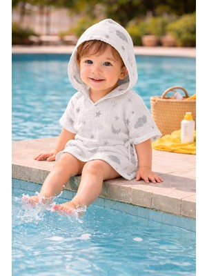 Beyge Baby %100 Pamuk Müslin Kumaştan Bebek Panço