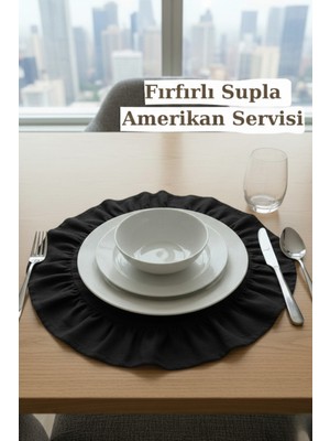 Empressco Fırfırlı Siyah Amerikan Servisi, Yuvarlak Supla 40X40, Şık ve Zarif Tasarım